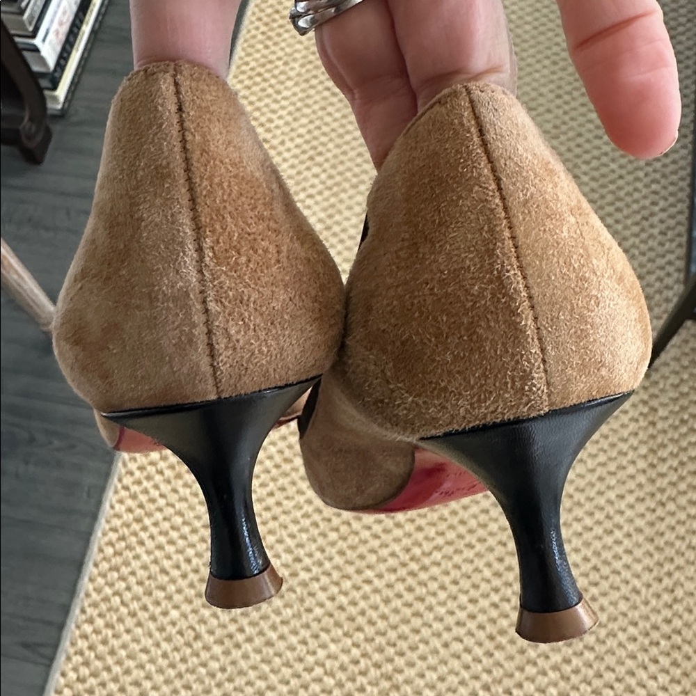 Christian Louboutin Brown Suede Bow Low Heel Pumps with Black Trim 37.5/8 - Picture 7 of 8